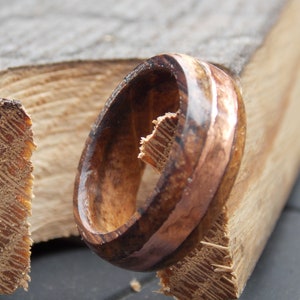 Whiskey Barrel Wood Ring: Charred Oak & Copper Anniversary Band