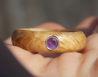 Men or Woman Amethyst ring made to order Amethyst Oak wood ring any size February birthstone ring  ring Unique Amethyst ring cool wood ring