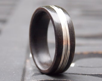 Ebony Wood and Sterling Silver Ring | Handcrafted | Custom sized Jewelry