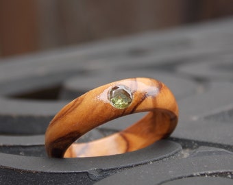 Bethlehem Israel Olive wood ring with Peridot Holy Land olive wood ring sacred wood ring Men Olive wood ring Woman olive wood ring any size