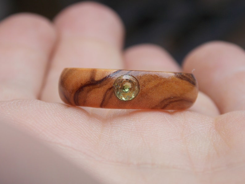 Bethlehem Israel Olive wood ring with Peridot Holy Land olive wood ring sacred wood ring Men Olive wood ring Woman olive wood ring any size