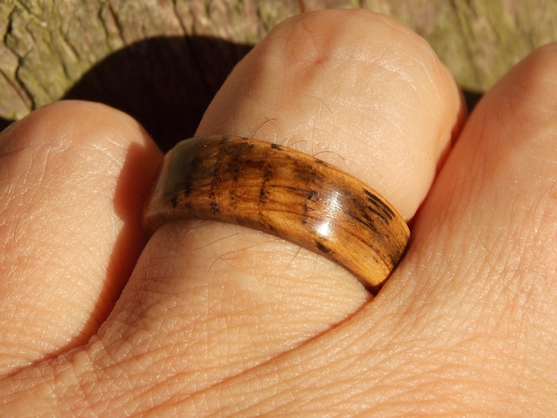 Genuine Whiskey Barrel staves White Oak charred wood ring custom size width ring rustic wood ring distressed looking ring Recycled wood