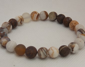 Natural Petrified Wood Opal Matte Finish Stretch cord Bracelet 8mm round Beads Custom size