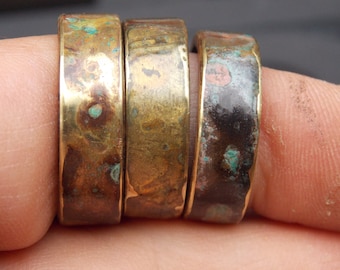 Rustic Brass & Whiskey Barrel Wood Ring: Patina Aged Band ring