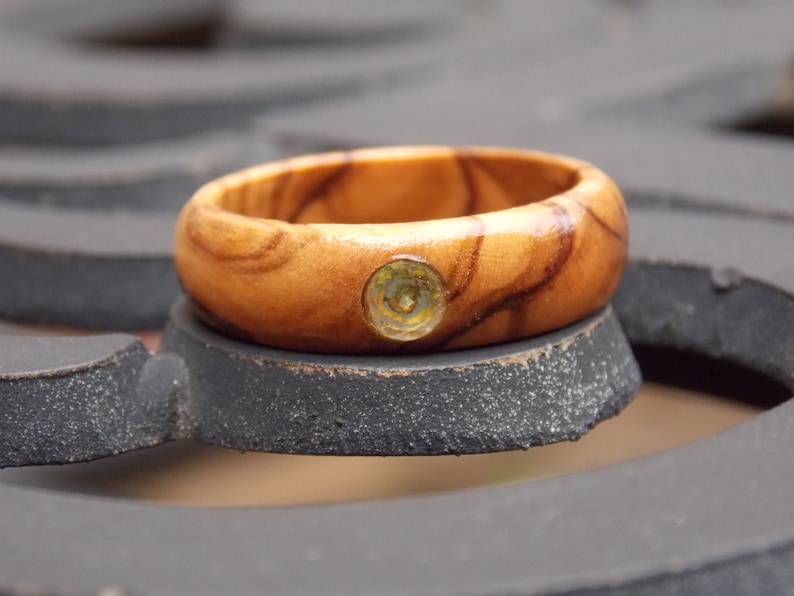 Bethlehem Israel Olive wood ring with Peridot Holy Land olive wood ring sacred wood ring Men Olive wood ring Woman olive wood ring any size