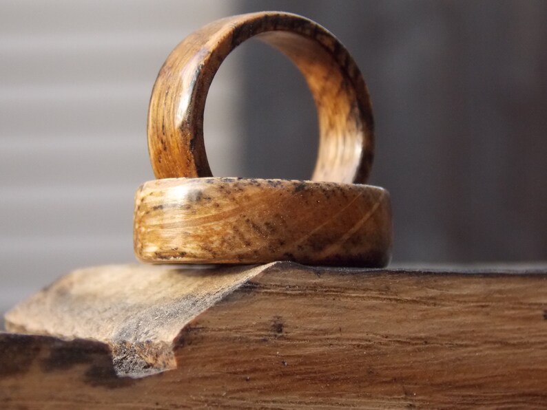 Genuine Whiskey Barrel staves White Oak charred wood ring custom size width ring rustic wood ring distressed looking ring Recycled wood