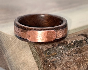 Walnut Wood Ring distressed Copper Inlay: 5th Anniversary ring