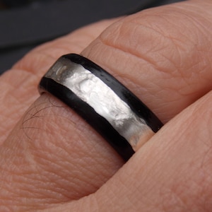 Ebony Wood Ring with Sterling Silver Inlay - Rustic Anniversary Band