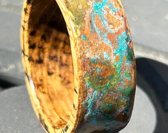 Tennessee Whiskey Barrel Wood Ring: Patina Brass Anniversary Band