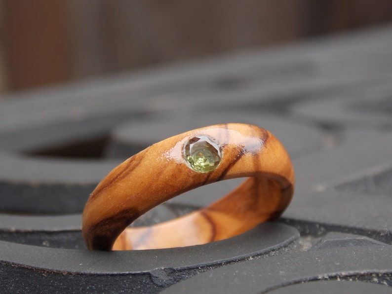 Bethlehem Israel Olive wood ring with Peridot Holy Land olive wood ring sacred wood ring Men Olive wood ring Woman olive wood ring any size