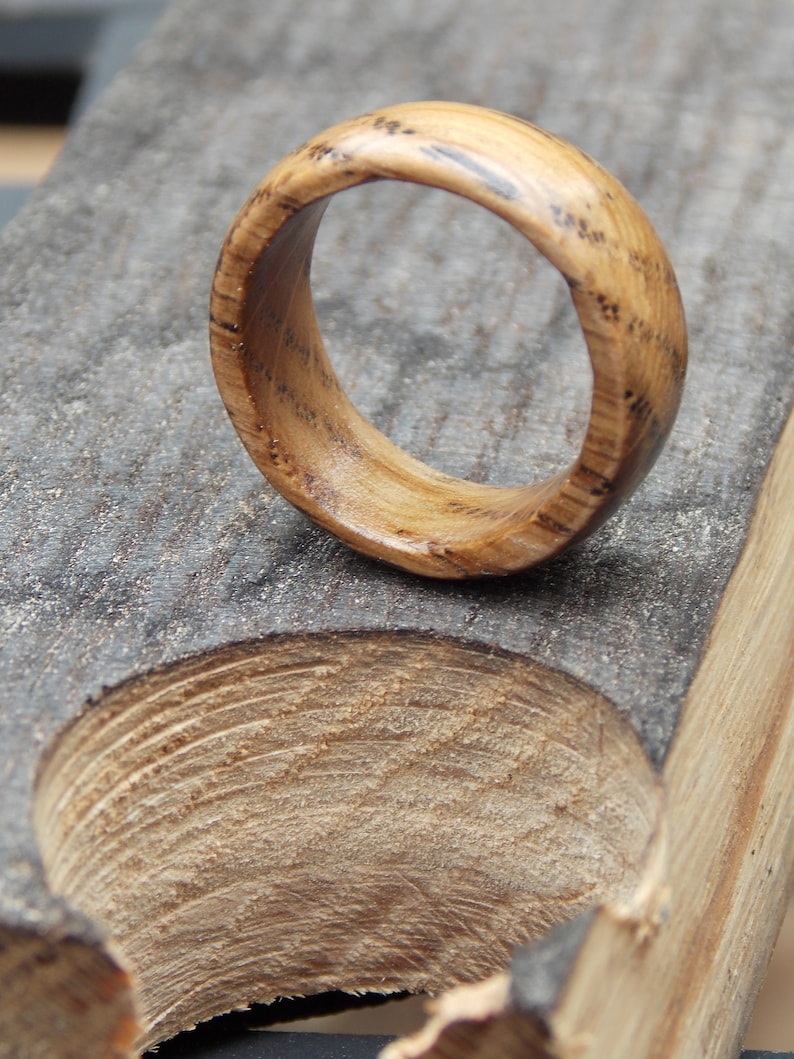 Genuine Whiskey Barrel staves White Oak charred wood ring custom size width ring rustic wood ring distressed looking ring Recycled wood