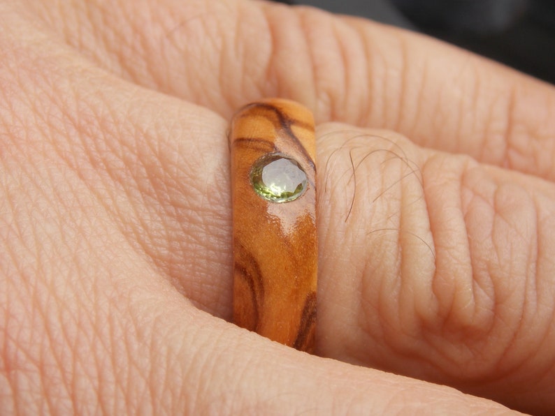 Bethlehem Israel Olive wood ring with Peridot Holy Land olive wood ring sacred wood ring Men Olive wood ring Woman olive wood ring any size