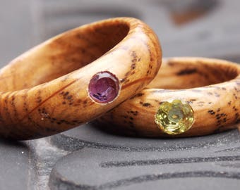 Whiskey Barrel Wood Ring: White Oak, Amethyst or Peridot Stone