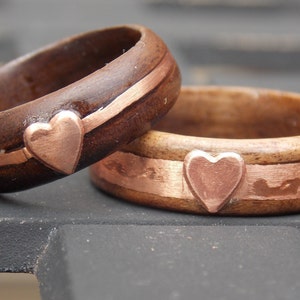 Mens or Womans Walnut wood copper inlay heart ring unique gift ring cool heart ring love ring valentines day ring  promise ring ooak ring