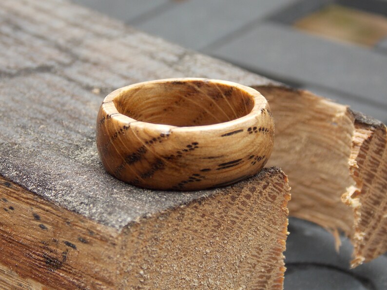 Genuine Whiskey Barrel staves White Oak charred wood ring custom size width ring rustic wood ring distressed looking ring Recycled wood