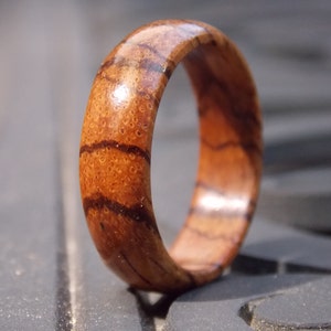 Zebra Wood Ring: Custom Size Wooden Band, Water Resistant Finish