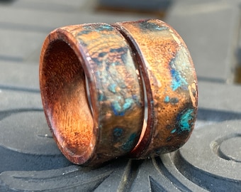 Handcrafted Koa Wood Ring: Patina Copper Inlay