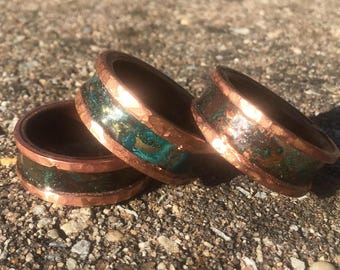 Jack Daniels Whiskey Barrel Wood Ring: Hammered Patina Copper Band