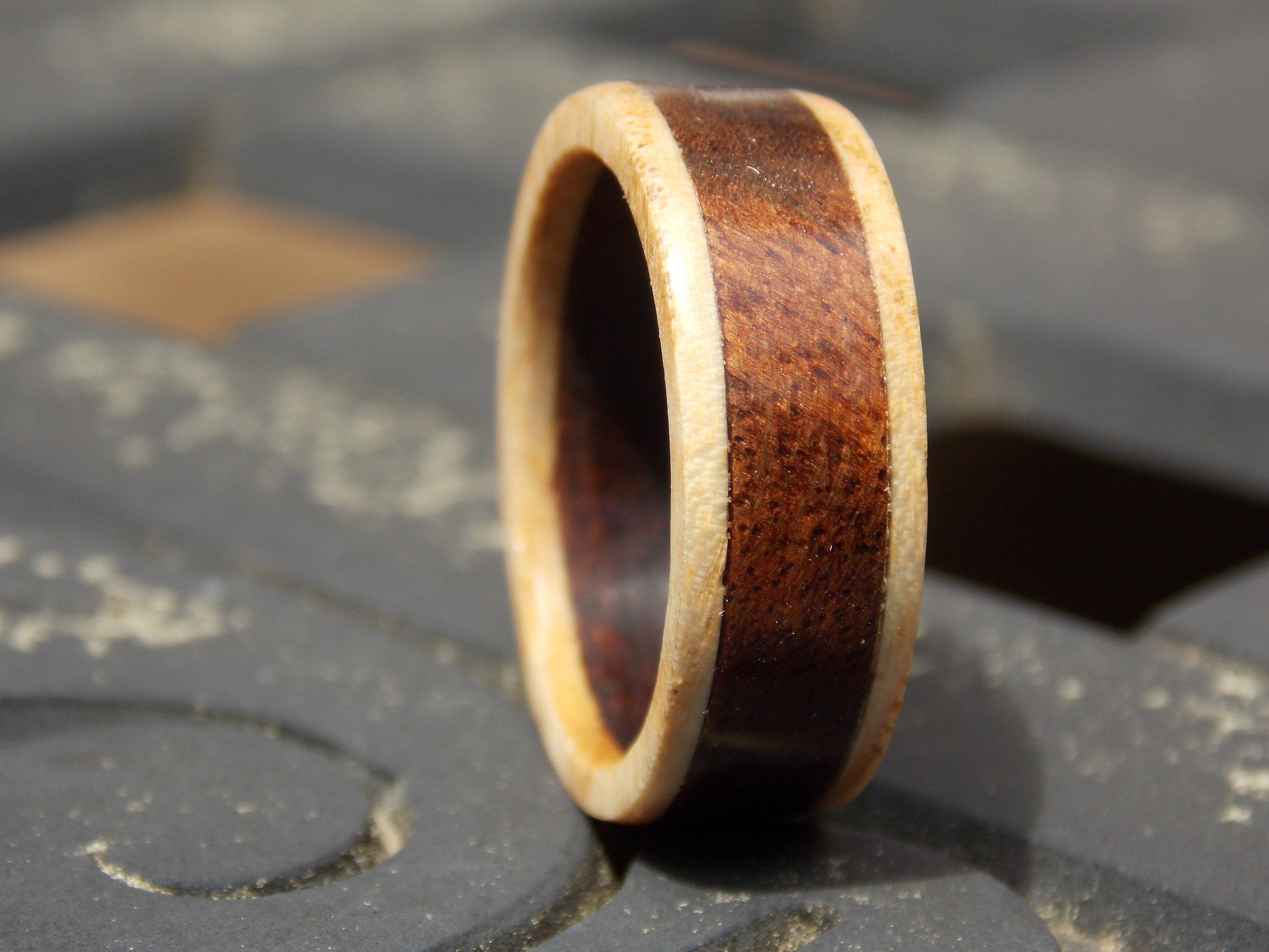 Birk Double Layered Olive Wood & Rosewood Womens Wood Ring