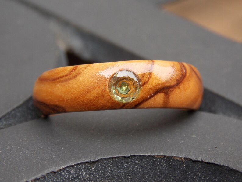 Bethlehem Israel Olive wood ring with Peridot Holy Land olive wood ring sacred wood ring Men Olive wood ring Woman olive wood ring any size