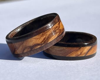 Bethlehem Israel Olive Wood Inlay Ring: American Walnut, Holy Land Jewelry