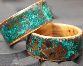 Wine Barrel Staves Wood ring Patina Aged Rustic Copper ring Colorful Unique Anniversary ring Mens Patina copper ring women wine barrel ring