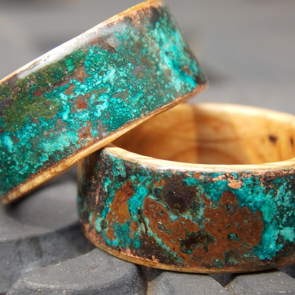 Wine Barrel Staves Wood ring Patina Aged Rustic Copper ring Colorful Unique Anniversary ring Mens Patina copper ring women wine barrel ring