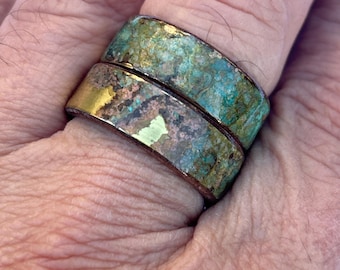 Patina Brass & Walnut Wood Ring: Rustic Anniversary Band