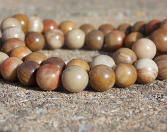 Natural Petrified Wood Stretch cord Bracelet 8mm round Beads Custom size