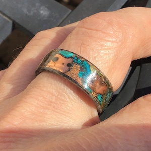 Buckeye Burl Wood Ring: Patina Aged Copper, Rustic Anniversary Band