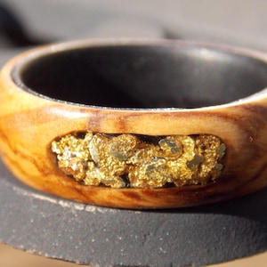 Bethlehem Olivewood and Ebony ring with natural real gold nuggets inlay ring
