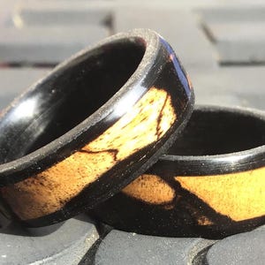 Handmade Ebony Wood Inlay Ring: Black and White Wooden Band
