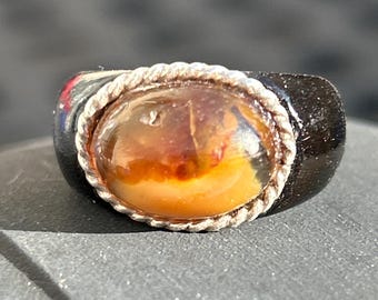 Carnelian Agate Ring: Sterling Silver & African Blackwood, Size 6
