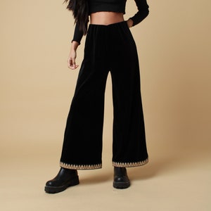 Black Velvet Trim Trousers