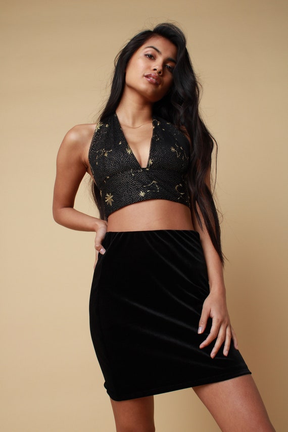 Black Velvet Mini Skirt Etsy