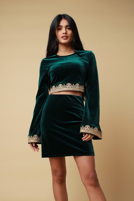 Green velvet mini skirt hotsell