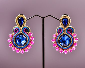 Colorful Crystal Soutache Stud Earrings ∙ Eye-catching Artistic Jewelry ∙ Unique Gift For Her ∙ Handmade Art ∙ by nikuske