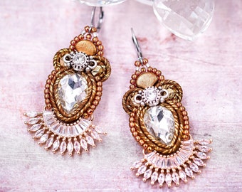 Limited Edition Luxury Soutache Earrings with Beaded Fan Design ∙ Perfect Gift for Her ∙ Handmade Art ∙ by nikuske