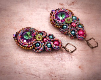 Small Soutache Earrings ∙ Metallic Violet & Burgundy ∙ Handcrafted Beaded Splendor For Her ∙ by nikuske