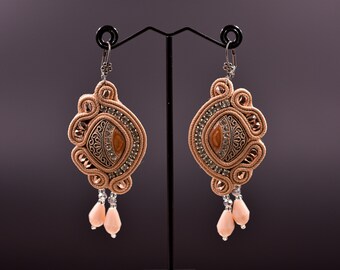 Elegant Beige Soutache Teardrop Earrings ∙ Stunning and Sophisticated ∙ Perfect Gift for Her ∙ Handmade Art ∙ by nikuske