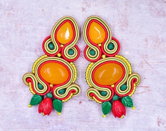 Colorful Boho Tulip Earrings ∙ Cute Soutache Design ∙ Gift for Her ∙ Handmade Art ∙ by nikuske