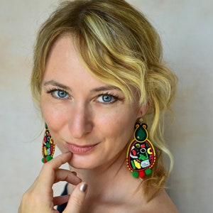 Colorful Pom-pom Soutache Earrings ∙ Boho Summer Fun ∙ Street Fashion Jewelry ∙ Unique Gift for Her ∙ Handmade Art ∙ by nikuske