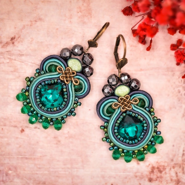 Soutache Earrings ∙ Petite Green Charms ∙ Gift for Her ∙ Handmade Art ∙ by nikuske