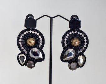Teardrop Soutache Earrings in Black-Silver ∙ Stylish Boho Accessory ∙ Handmade Art ∙ by nikuske