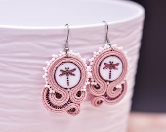 Dragonfly Soutache Earrings ∙ Small Circle ∙ One-of-a-Kind ∙ Perfect Gift for Her ∙ Handmade Art ∙ by nikuske