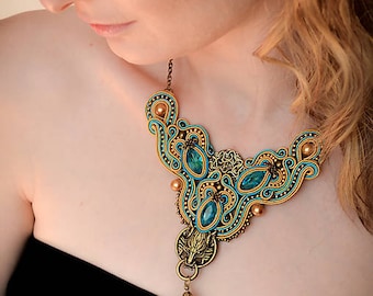 Wolf's Head Soutache Necklace ∙ Crystal Beaded Masterpiece ∙ Handmade Art ∙ by nikuske