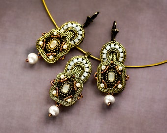 Elegant Ornament Design Soutache Earrings and Necklace Set ∙ Sophisticated Jewelry ∙ Perfect Gift For Her ∙ Handmade Art ∙ by nikuske