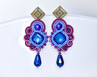 Vibrant Crystal Teardrop Soutache Earrings ∙ Unique Soutache Jewelry ∙ Ideal Gift for Her ∙ Handmade Art ∙ by nikuske