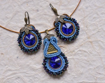 Soutache Denim Set ∙ Boho Earrings and Necklace ∙ Jewelry for Her ∙ Handmade Art ∙ by nikuske