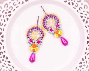 Colorful Beaded Soutache Teardrop Earrings ∙ Unique Handmade Statement ∙ Perfect Gift for Her ∙ Handmade Art ∙ by nikuske